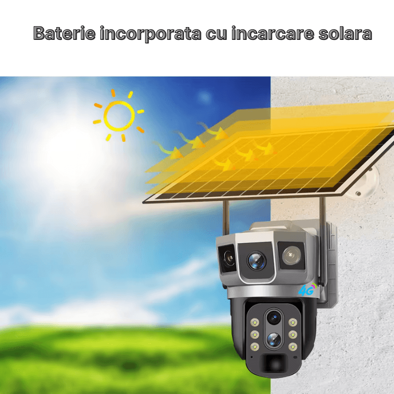 Casa si Gradina - Electrice - Smart Home - Camere de supraveghere - Camera de supraveghere cu panou solar MaGeCa, 4G, Cartela SIM, 4MP Full HD, Zoom 10X, 3 zone supravegheate simultan, Gri - Infinity.ro