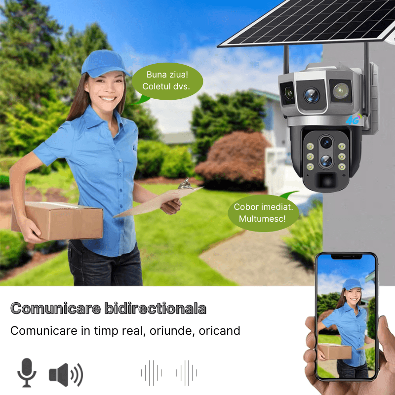 Casa si Gradina - Electrice - Smart Home - Camere de supraveghere - Camera de supraveghere cu panou solar MaGeCa, 4G, Cartela SIM, 4MP Full HD, Zoom 10X, 3 zone supravegheate simultan, Gri - Infinity.ro