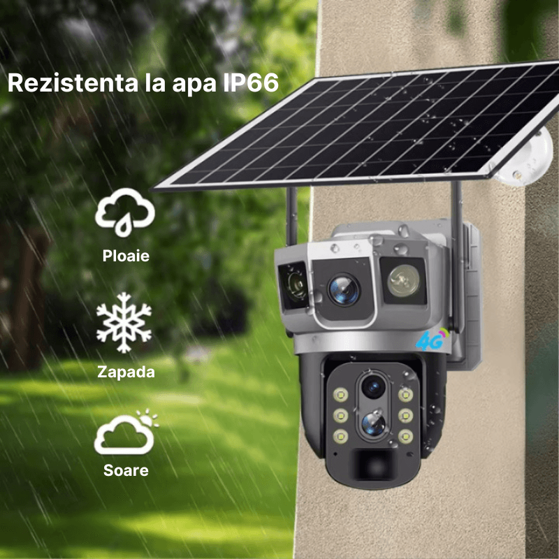 Casa si Gradina - Electrice - Smart Home - Camere de supraveghere - Camera de supraveghere cu panou solar MaGeCa, 4G, Cartela SIM, 4MP Full HD, Zoom 10X, 3 zone supravegheate simultan, Gri - Infinity.ro