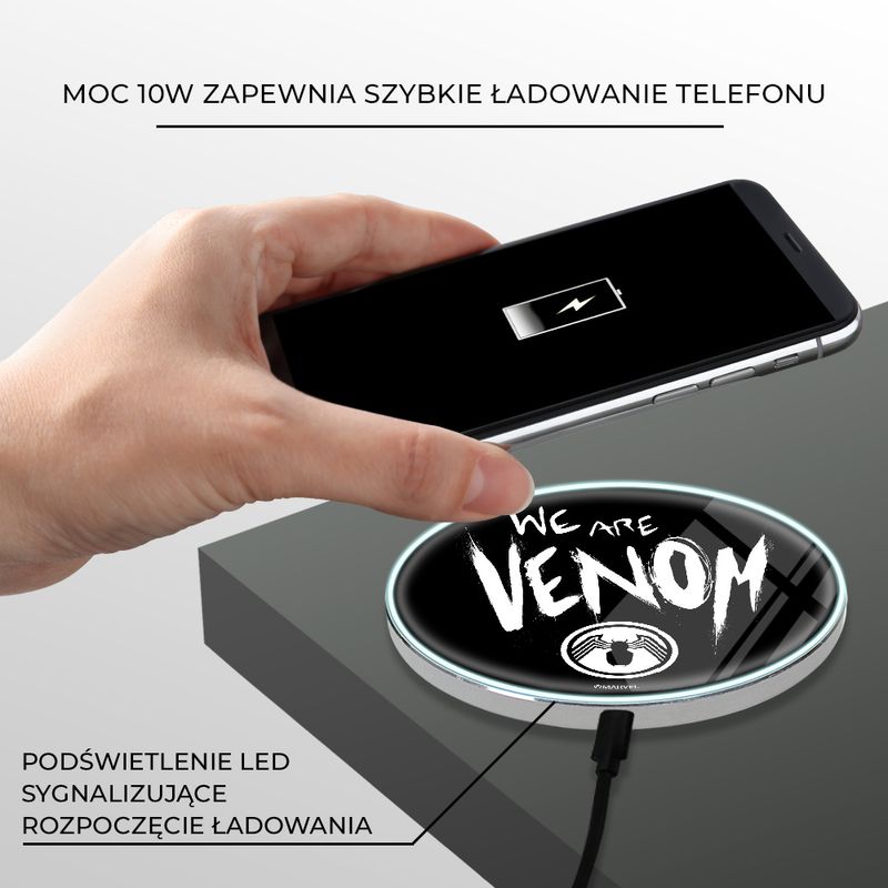 Laptop, Telefoane si Tablete - Telefoane mobile si accesorii - Accesorii Telefoane - Incarcatoare telefoane - Incarcator wireless Fast Charge Marvel Venom Multicolor - Infinity.ro