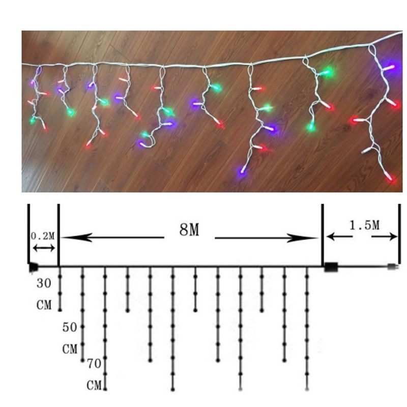 Casa si Gradina - Decoratiuni - Decoratiuni de sezon - Instalatie de Craciun tip Perdea Franjurata, 8 m x 0.7 m, Rosie, 252 Led-uri, fire albe, interconectabila - Infinity.ro