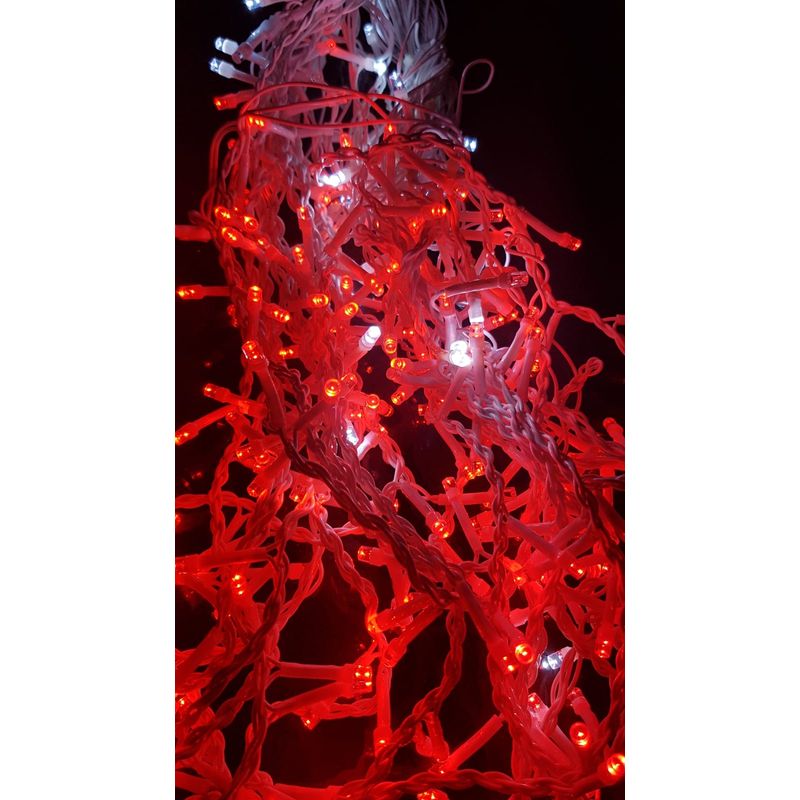 Casa si Gradina - Decoratiuni - Decoratiuni de sezon - Instalatie de Craciun tip Perdea Franjurata, 8 m x 0.7 m, Rosie, 252 Led-uri, fire albe, interconectabila - Infinity.ro