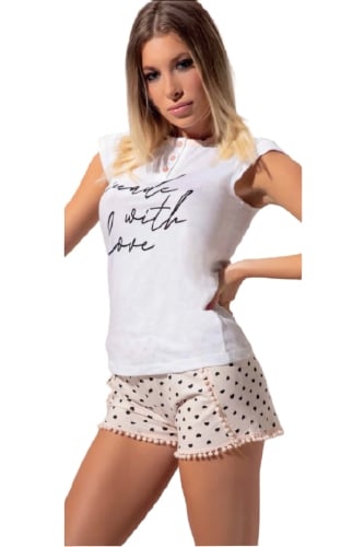 Pijamale scurte dama, Love and Bra - Alb,Marime  L INTL Alb Text  L INTL