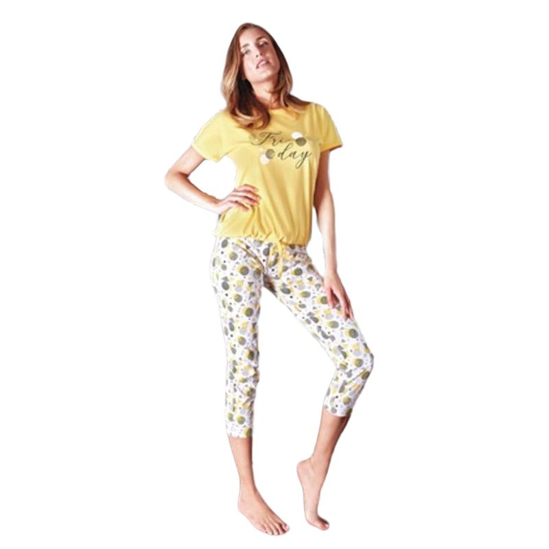 Fashion, accesorii si bijuterii - Femei - Lenjerie si pijamale femei - Pijamale femei - Pijama din bumbac Nottingham PG33497 XL INTL Galben - Infinity.ro