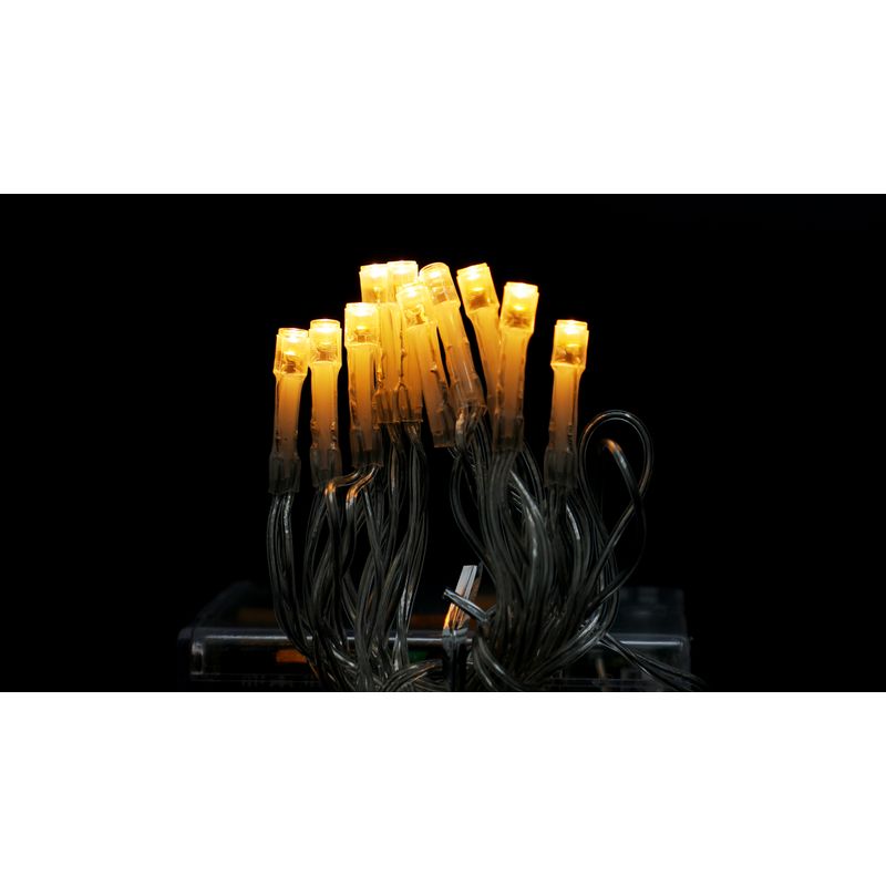 Casa si Gradina - Decoratiuni - Decoratiuni de sezon - Instalatie de Craciun tip Liniara cu baterii, 2 m, 20 leduri, jocuri de lumini, Fir Transparent, Alb Cald - Infinity.ro