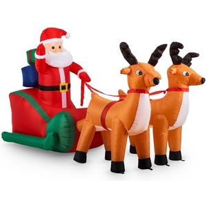 Decoratiune gonflabila tip Mos Craciun pe sanie cu 2 Reni cu lumini, 240 cm SDX 9203R