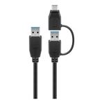 Laptop, Telefoane si Tablete - Telefoane mobile si accesorii - Accesorii Telefoane - Cabluri si adaptoare telefoane - Cablu USB 3.0 A tata cu adaptor USB A tata la USB Type C tata 0.5m 5Gbit/s negru Goobay - Infinity.ro