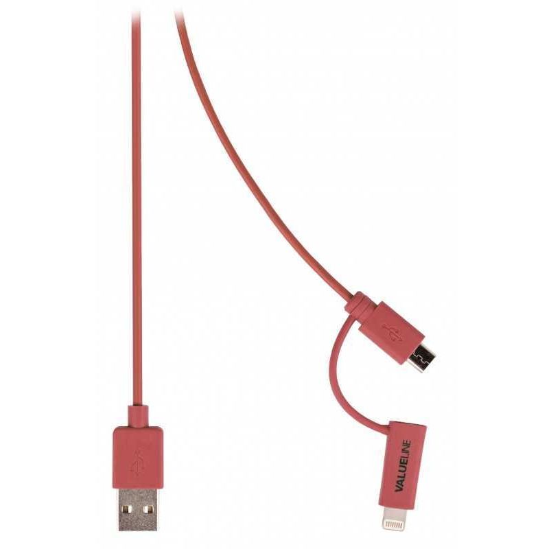 PC, gaming si accesorii - Componente PC - Componente - Accesorii IT - Cablu alimentare si sincronizare rosu USB 2.0 A tata - micro B tata cu adaptor lightning 1m cupru Valueline - Infinity.ro