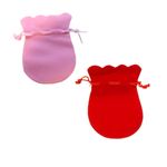 Market - Cadouri - Pungi cadou si accesorii - Set 2 saculeti catifea, cu snur, pentru diverse bijuterii, roz, rosu, 120x85 mm - Infinity.ro