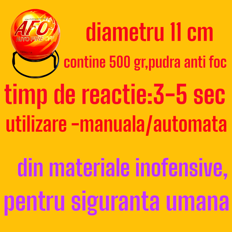 Casa si Gradina - Constructii - Echipamente de lucru - Extinctoare - Minge anti incendiu, cu suport, cu pudra anti foc 0,5 kg, diametru 11 cm, timp de reactie 3-5 secunde, din materiale inofensive pentru siguranta umana - Infinity.ro