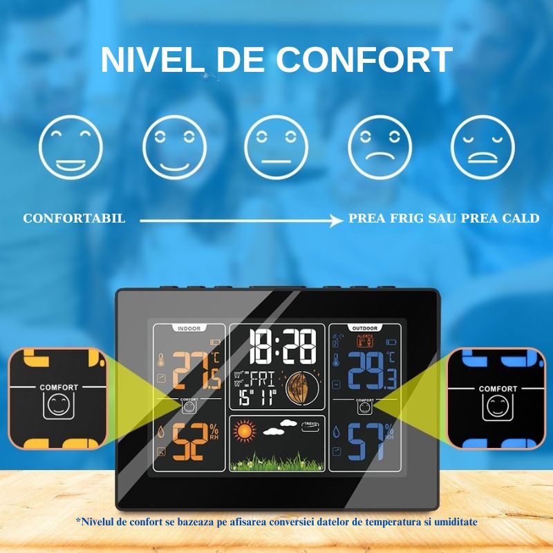 TV, Audio-Video si Foto - Optica, astronomie si metrologie - Meteorologie - Statii meteorologice - Statie Meteo Wireless, Senzor Exterior, Calendar, Prognoza meteo, Ceas cu Alarma, Afisaj Color, Barometru Digital - Infinity.ro