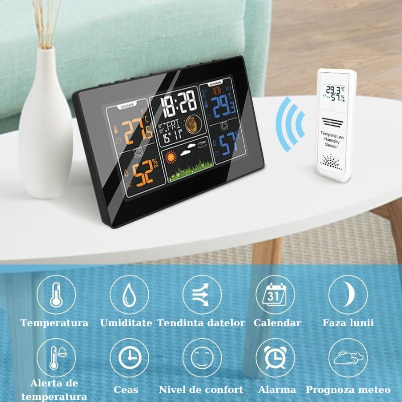 TV, Audio-Video si Foto - Optica, astronomie si metrologie - Meteorologie - Statii meteorologice - Statie Meteo Wireless, Senzor Exterior, Calendar, Prognoza meteo, Ceas cu Alarma, Afisaj Color, Barometru Digital - Infinity.ro