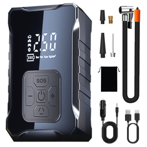 Compresor auto digital cu acumulator MOGODA, 10,3 BAR/ 150 PSI, 50L/min, Lampa LED, 2 acumulatori 1800 mAh 20 min, Negru