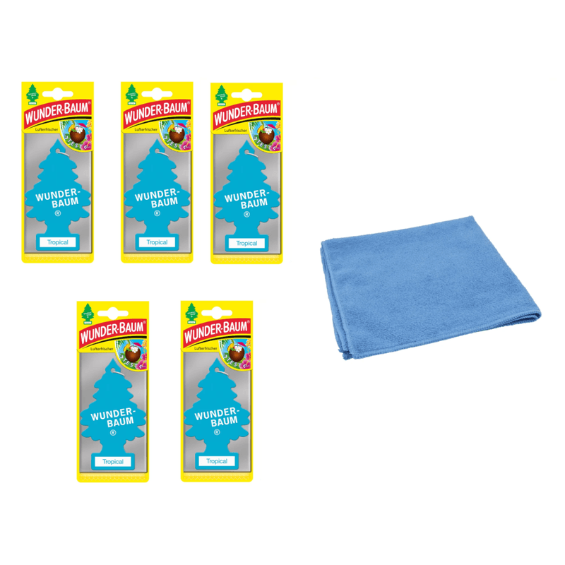 Auto si Moto - Intretinere auto - Odorizante auto - Wunder-Baum Tree - 5 Pack - Tropical si Laveta Microfibra 30x40cm - Infinity.ro