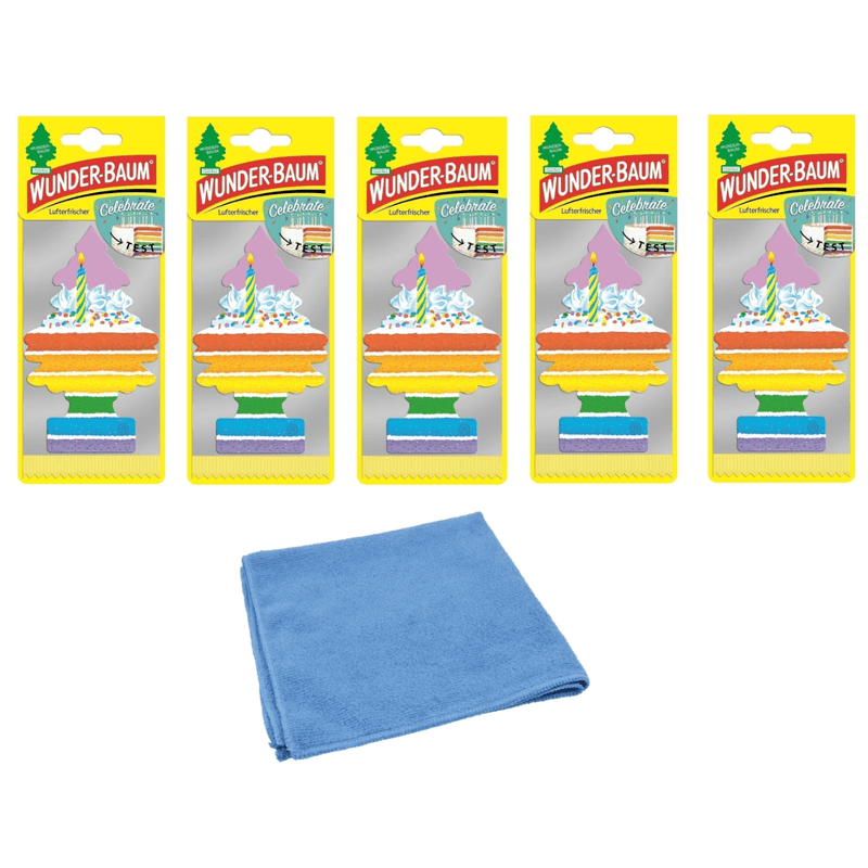 Auto si Moto - Intretinere auto - Odorizante auto - Wunder-Baum Tree - 5 Pack - Celebrate si Laveta Microfibra 30x40cm - Infinity.ro