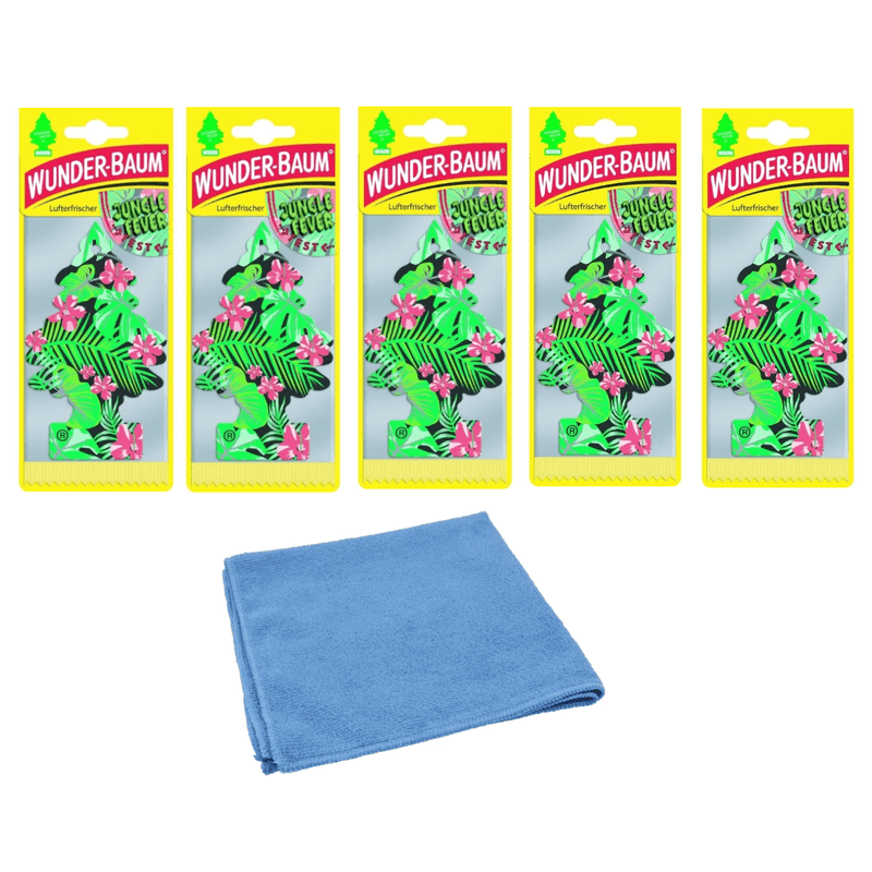 Auto si Moto - Intretinere auto - Odorizante auto - Wunder-Baum Tree - 5 Pack - Jungle Fever si Laveta Microfibra 30x40cm - Infinity.ro