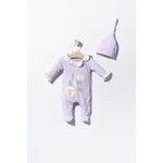 Fashion, accesorii si bijuterii - Copii - Imbracaminte copii - Salopete copii - Salopeta cu caciulita pentru bebelusi Pisicute, Tongs baby, Mov, marime: 6-9 luni - Infinity.ro