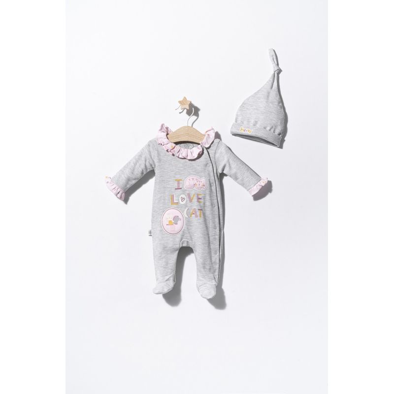 Fashion, accesorii si bijuterii - Copii - Imbracaminte copii - Salopete copii - Salopeta cu caciulita pentru bebelusi Pisicute, Tongs baby, Mov, marime: 6-9 luni - Infinity.ro
