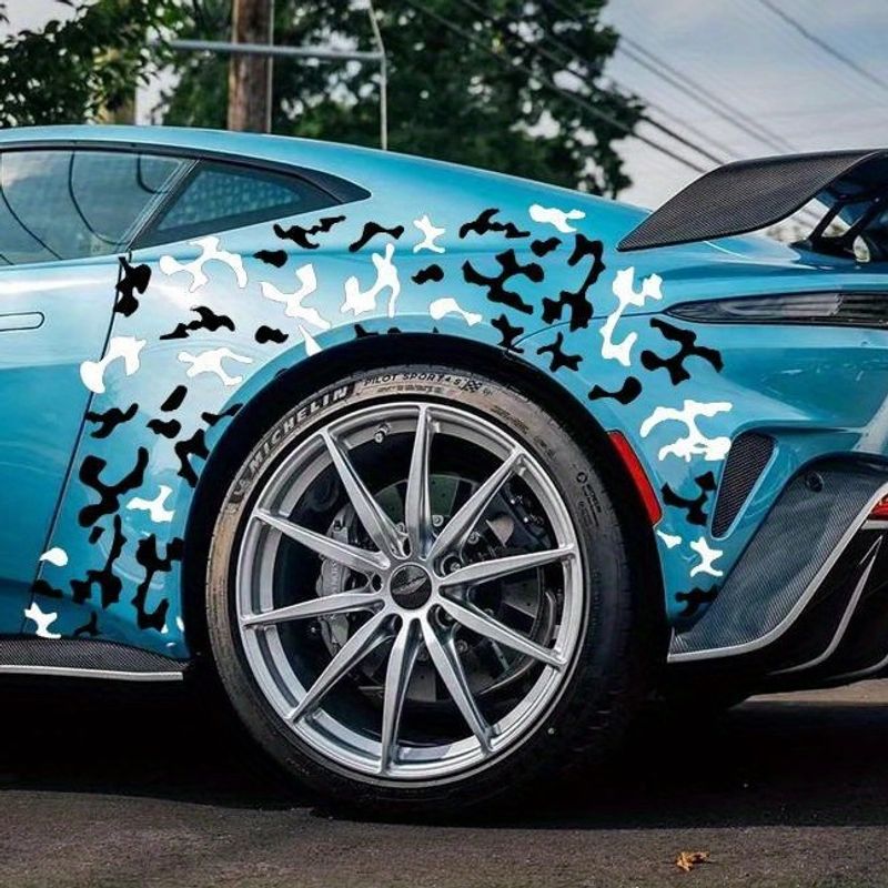 Auto si Moto - Intretinere auto - Stickere auto - Set 2 stickere autoadezive Tuning in doua culori, model "Paint Stains", dimensiune 97 x 47 cm, culoare Negru + Alb - Infinity.ro