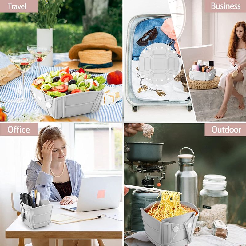 Casa si Gradina - Bucatarie si vesela - Vesela si tacamuri - Farfurii si boluri - Bol, farfurie sau tava pliabile, silicon alimentar, fara BPA, camping, drumetii, gustari, 28cm, gri, mediLOGIC™ - Infinity.ro