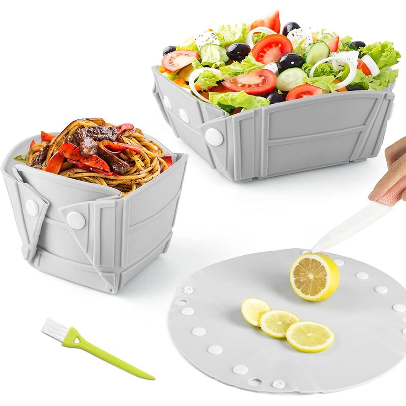 Casa si Gradina - Bucatarie si vesela - Vesela si tacamuri - Farfurii si boluri - Bol, farfurie sau tava pliabile, silicon alimentar, fara BPA, camping, drumetii, gustari, 28cm, gri, mediLOGIC™ - Infinity.ro