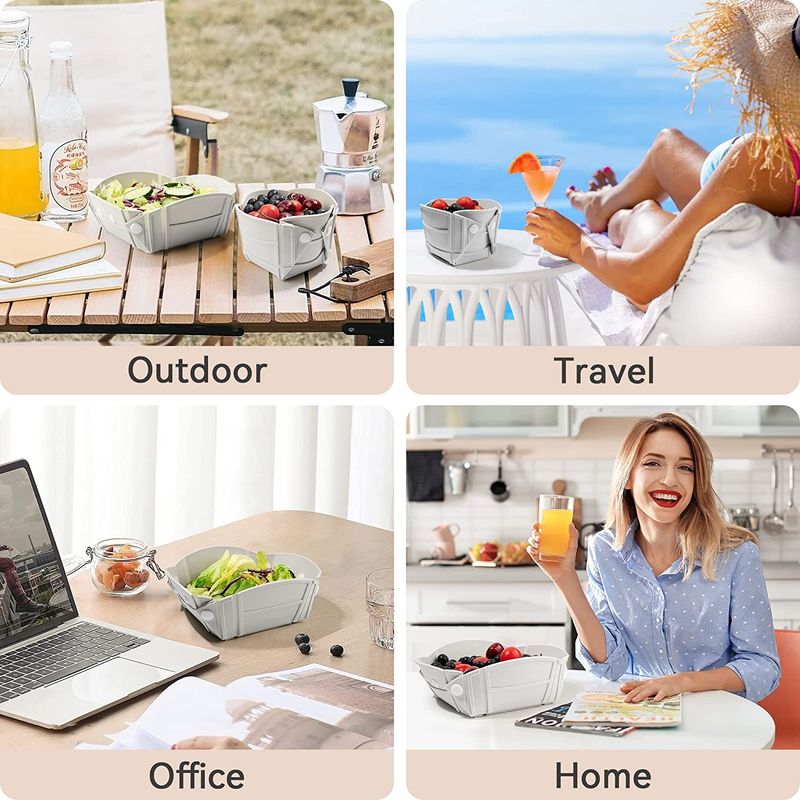 Casa si Gradina - Bucatarie si vesela - Vesela si tacamuri - Farfurii si boluri - Bol, farfurie sau tava pliabile, silicon alimentar, fara BPA, camping, drumetii, gustari, 28cm, gri, mediLOGIC™ - Infinity.ro