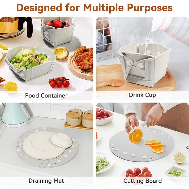 Casa si Gradina - Bucatarie si vesela - Vesela si tacamuri - Farfurii si boluri - Bol, farfurie sau tava pliabile, silicon alimentar, fara BPA, camping, drumetii, gustari, 28cm, gri, mediLOGIC™ - Infinity.ro