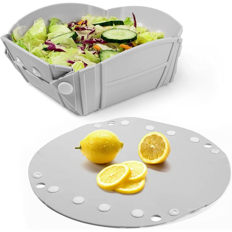 Casa si Gradina - Bucatarie si vesela - Vesela si tacamuri - Farfurii si boluri - Bol, farfurie sau tava pliabile, silicon alimentar, fara BPA, camping, drumetii, gustari, 28cm, gri, mediLOGIC™ - Infinity.ro