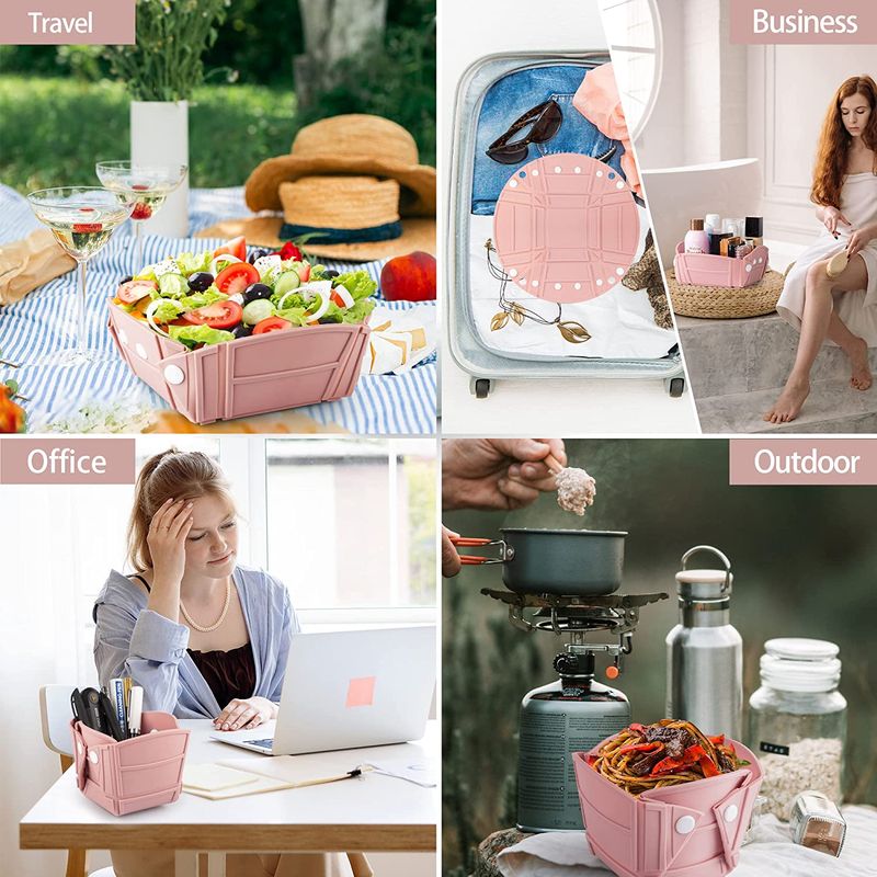 Casa si Gradina - Bucatarie si vesela - Vesela si tacamuri - Farfurii si boluri - Tava, bol sau farfurie pliabile, silicon alimentar, fara BPA, camping, drumetii, gustari, 28cm, roz, mediLOGIC™ - Infinity.ro