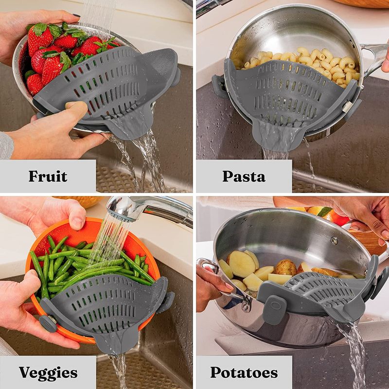 Casa si Gradina - Bucatarie si vesela - Ustensile bucatarie - Site bucatarie, strecuratori si accesorii - Strecuratoare silicon cu prindere, potrivita pentru oale, boluri, tigai, spaghete, carne, fara BPA, neagra, mediLOGIC™ - Infinity.ro