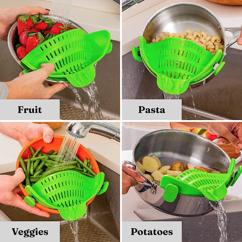 Casa si Gradina - Bucatarie si vesela - Ustensile bucatarie - Site bucatarie, strecuratori si accesorii - Strecuratoare silicon cu prindere, potrivita pentru oale, boluri, tigai, spaghete, carne, fara BPA, verde, mediLOGIC™ - Infinity.ro