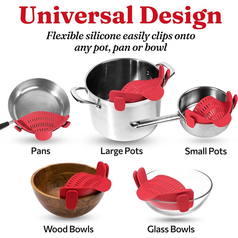 Casa si Gradina - Bucatarie si vesela - Ustensile bucatarie - Site bucatarie, strecuratori si accesorii - Strecuratoare silicon cu prindere, potrivita pentru oale, boluri, tigai, spaghete, carne, fara BPA, rosie, mediLOGIC™ - Infinity.ro