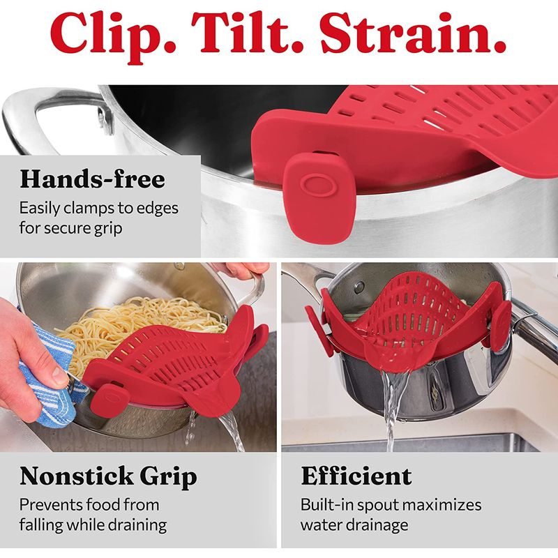 Casa si Gradina - Bucatarie si vesela - Ustensile bucatarie - Site bucatarie, strecuratori si accesorii - Strecuratoare silicon cu prindere, potrivita pentru oale, boluri, tigai, spaghete, carne, fara BPA, rosie, mediLOGIC™ - Infinity.ro