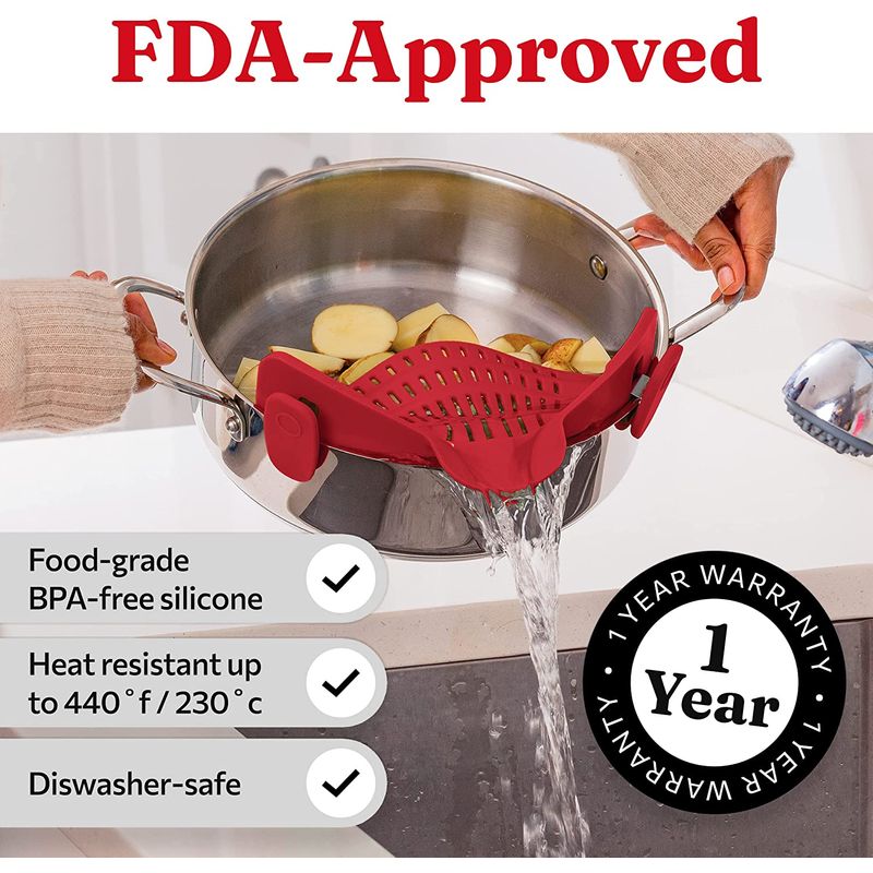 Casa si Gradina - Bucatarie si vesela - Ustensile bucatarie - Site bucatarie, strecuratori si accesorii - Strecuratoare silicon cu prindere, potrivita pentru oale, boluri, tigai, spaghete, carne, fara BPA, rosie, mediLOGIC™ - Infinity.ro