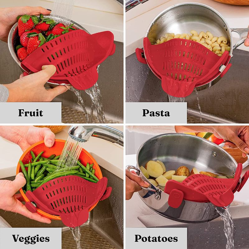 Casa si Gradina - Bucatarie si vesela - Ustensile bucatarie - Site bucatarie, strecuratori si accesorii - Strecuratoare silicon cu prindere, potrivita pentru oale, boluri, tigai, spaghete, carne, fara BPA, rosie, mediLOGIC™ - Infinity.ro