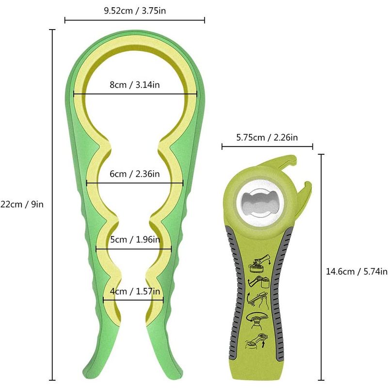 Casa si Gradina - Bucatarie si vesela - Ustensile bucatarie - Desfacatoare conserve - Deschizator capace borcane, recipiente si sticle pentru maini slabe, multifunctional, 5 in 1, verde, mediLOGIC™ - Infinity.ro