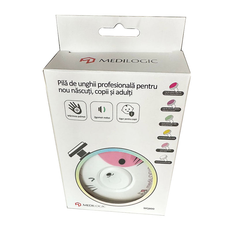 Ingrijire personala si Cosmetice - Manichiura si pedichiura - Pile cosmetice - Pila de unghii profesionala pentru nou nascuti si copii, electrica, foarte sigura, model pisicuta, roz, mediLOGIC - Infinity.ro