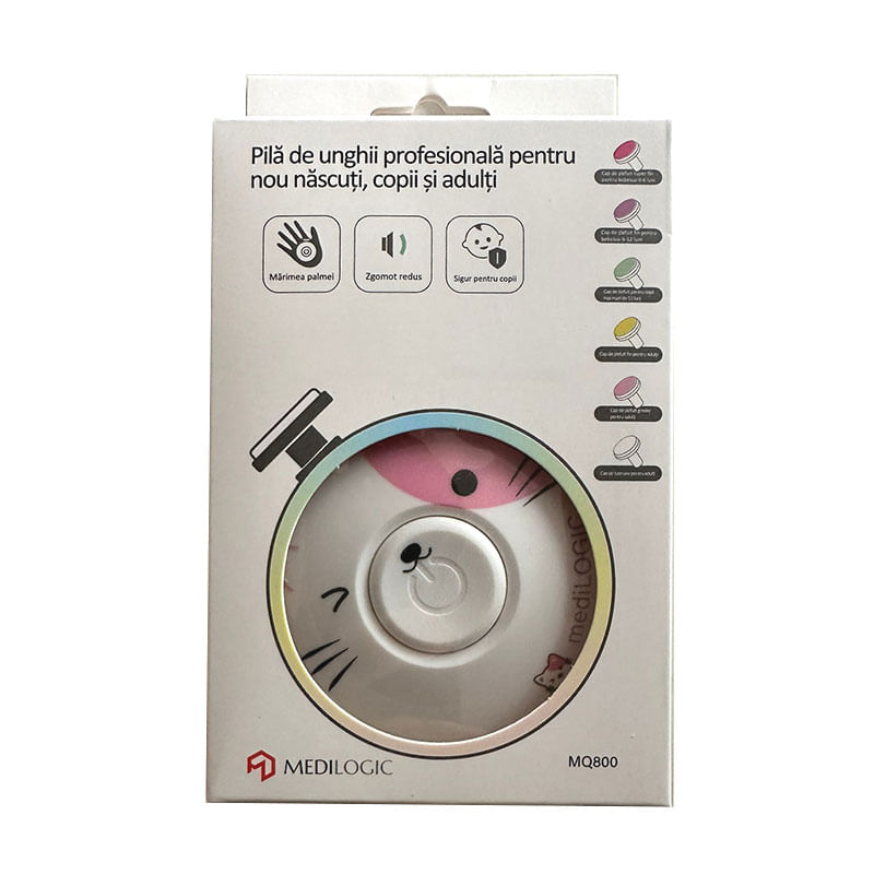 Ingrijire personala si Cosmetice - Manichiura si pedichiura - Pile cosmetice - Pila de unghii profesionala pentru nou nascuti si copii, electrica, foarte sigura, model pisicuta, roz, mediLOGIC - Infinity.ro
