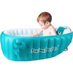 Jucarii, Copii si Bebe - Igiena si ingrijire - Baia bebelusului - Cadite bebe si accesorii baie - Cadita gonflabila pentru bebelusi si copii, 0-5 ani, portabila, pliabila, mini piscina calatorie, albastra, bebeLOGIC™ - Infinity.ro