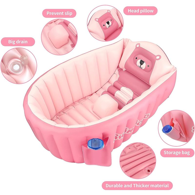 Jucarii, Copii si Bebe - Igiena si ingrijire - Baia bebelusului - Cadite bebe si accesorii baie - Cadita gonflabila pentru bebelusi si copii, 0-5 ani, portabila, pliabila, mini piscina de calatorie, roz, bebeLOGIC™ - Infinity.ro