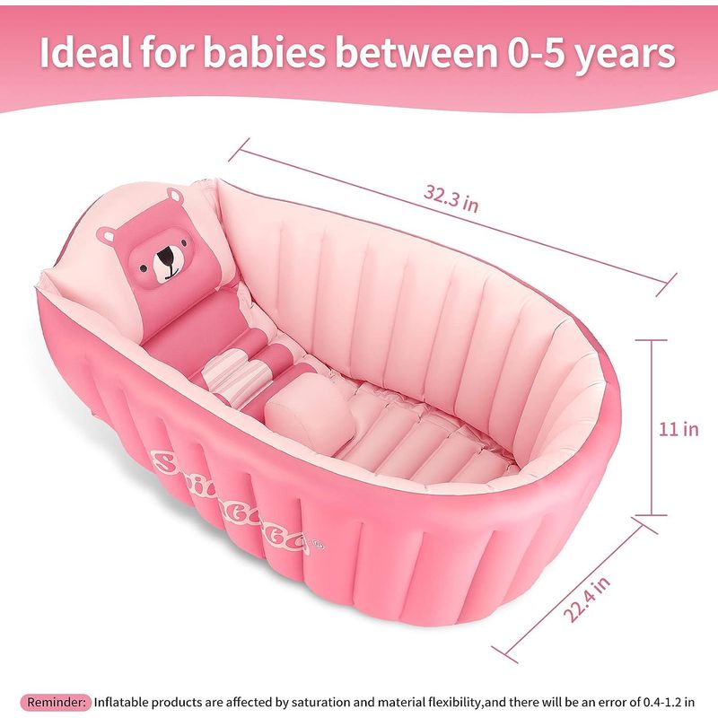 Jucarii, Copii si Bebe - Igiena si ingrijire - Baia bebelusului - Cadite bebe si accesorii baie - Cadita gonflabila pentru bebelusi si copii, 0-5 ani, portabila, pliabila, mini piscina de calatorie, roz, bebeLOGIC™ - Infinity.ro