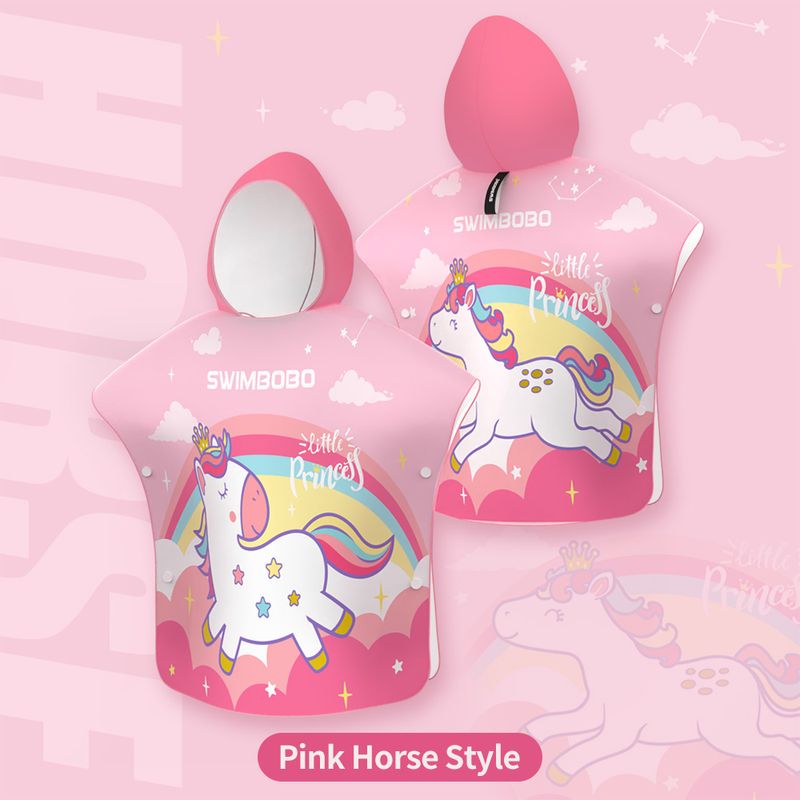 Jucarii, Copii si Bebe - Igiena si ingrijire - Baia bebelusului - Prosoape si halate de baie copii - Prosop poncho de plaja din microfibra, super absorbant, pentru inot copii 5 - 12 ani, model UNICORN, roz, bebeLOGIC™ - Infinity.ro