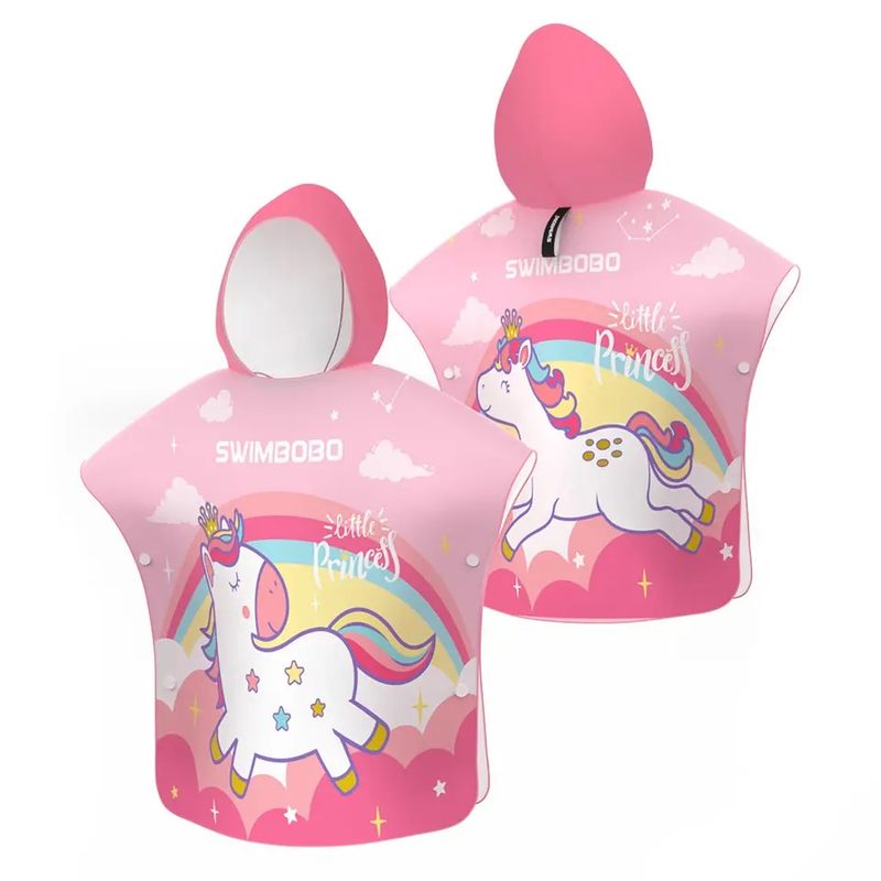 Jucarii, Copii si Bebe - Igiena si ingrijire - Baia bebelusului - Prosoape si halate de baie copii - Prosop poncho de plaja din microfibra, super absorbant, pentru inot copii 5 - 12 ani, model UNICORN, roz, bebeLOGIC™ - Infinity.ro
