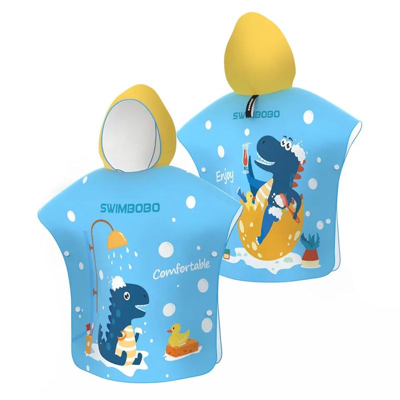 Jucarii, Copii si Bebe - Igiena si ingrijire - Baia bebelusului - Prosoape si halate de baie copii - Prosop poncho de plaja din microfibra, super absorbant, pentru inot copii 5-12 ani, model dinozaur, albastru, bebeLOGIC™ - Infinity.ro
