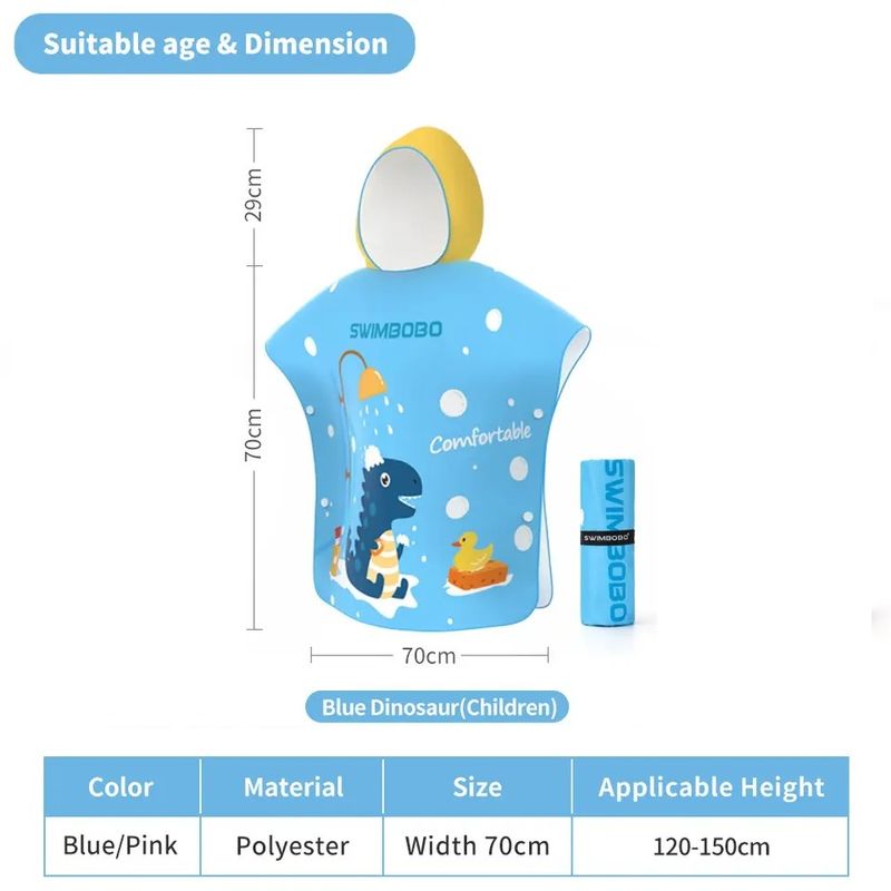 Jucarii, Copii si Bebe - Igiena si ingrijire - Baia bebelusului - Prosoape si halate de baie copii - Prosop poncho de plaja din microfibra, super absorbant, pentru inot copii 5-12 ani, model dinozaur, albastru, bebeLOGIC™ - Infinity.ro