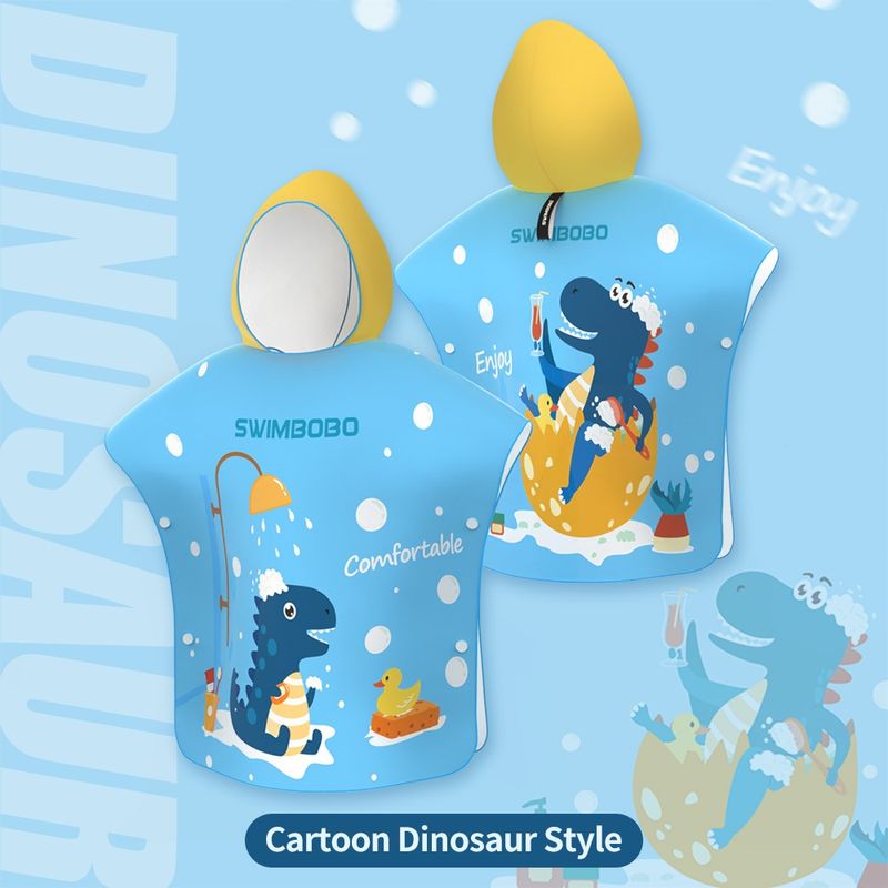 Jucarii, Copii si Bebe - Igiena si ingrijire - Baia bebelusului - Prosoape si halate de baie copii - Prosop poncho de plaja din microfibra, super absorbant, pentru inot copii 5-12 ani, model dinozaur, albastru, bebeLOGIC™ - Infinity.ro