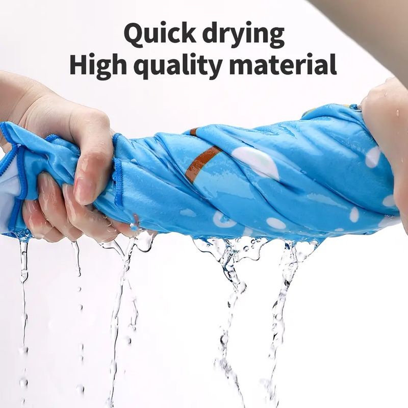 Jucarii, Copii si Bebe - Igiena si ingrijire - Baia bebelusului - Prosoape si halate de baie copii - Prosop poncho de plaja din microfibra, super absorbant, pentru inot copii 5-12 ani, model dinozaur, albastru, bebeLOGIC™ - Infinity.ro