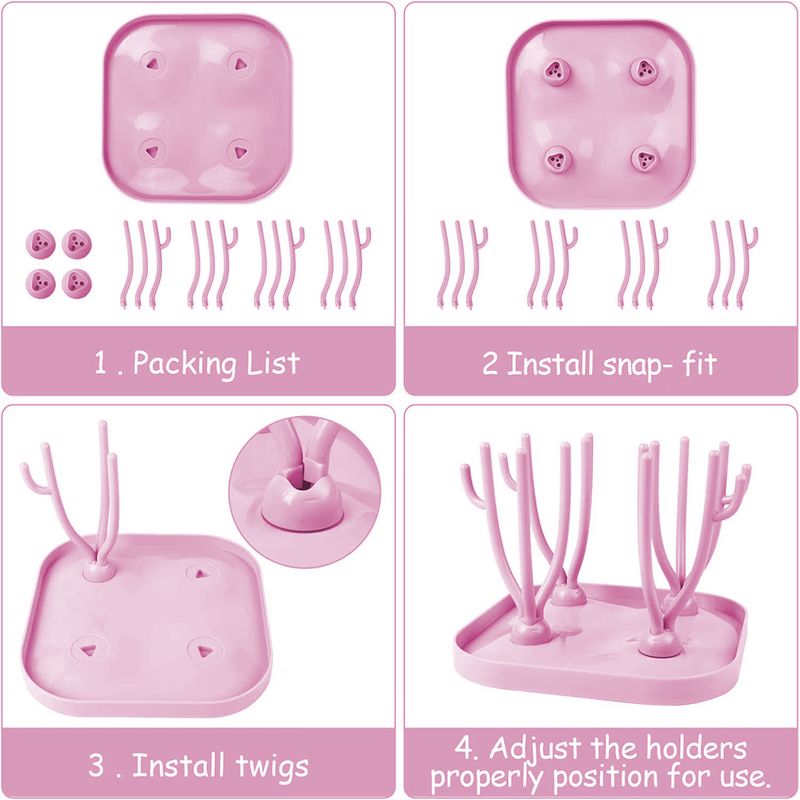 Jucarii, Copii si Bebe - Hrana si alaptare - Biberoane, suzete si accesorii hranire - Biberoane, tetine si accesorii - Suport pentru uscare biberoane, Polipropilena, Pliabil, Roz, bebeLOGIC™ - Infinity.ro