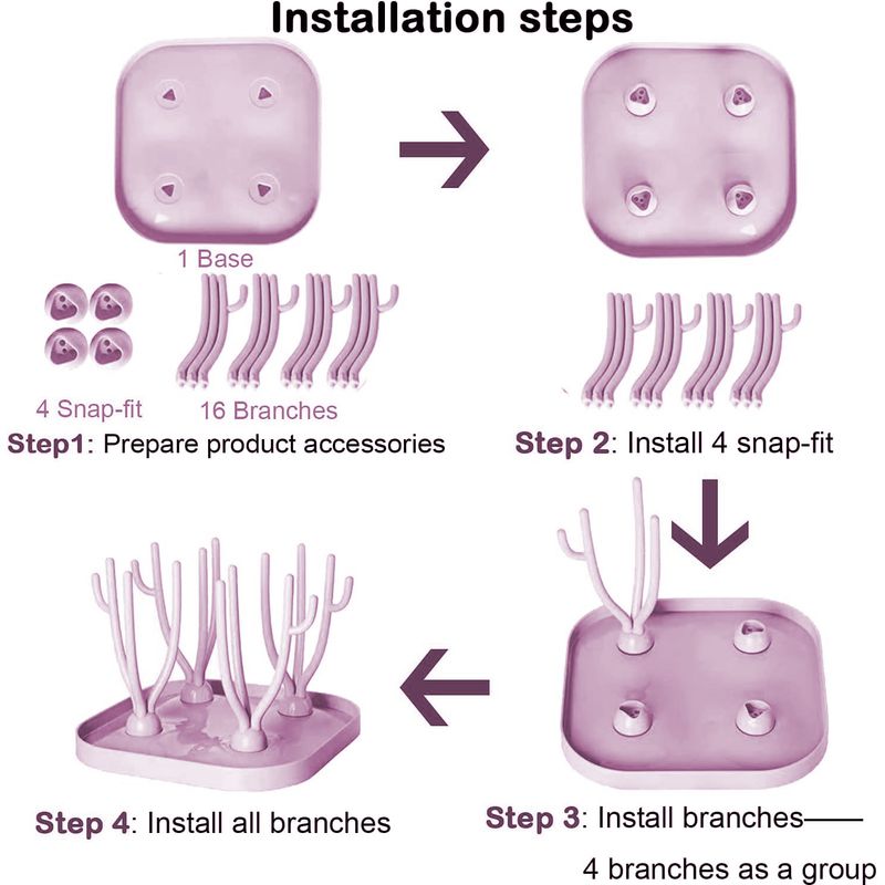 Jucarii, Copii si Bebe - Hrana si alaptare - Biberoane, suzete si accesorii hranire - Biberoane, tetine si accesorii - Suport pentru uscare biberoane, Polipropilena, Pliabil, Roz, bebeLOGIC™ - Infinity.ro