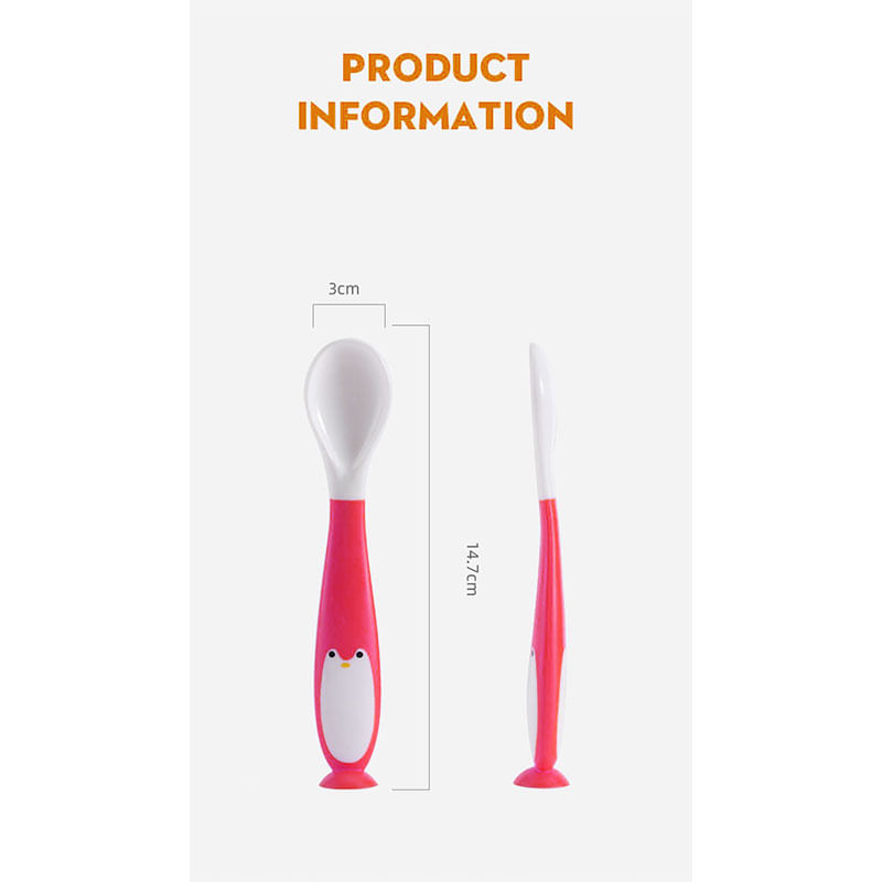 Jucarii, Copii si Bebe - Hrana si alaptare - Biberoane, suzete si accesorii hranire - Articole hranire bebelusi - Set tacamuri lingurita si furculita de antrenament pentru bebelusi si copii, flexibila, model pinguin, roz, bebeLOGIC™ - Infinity.ro